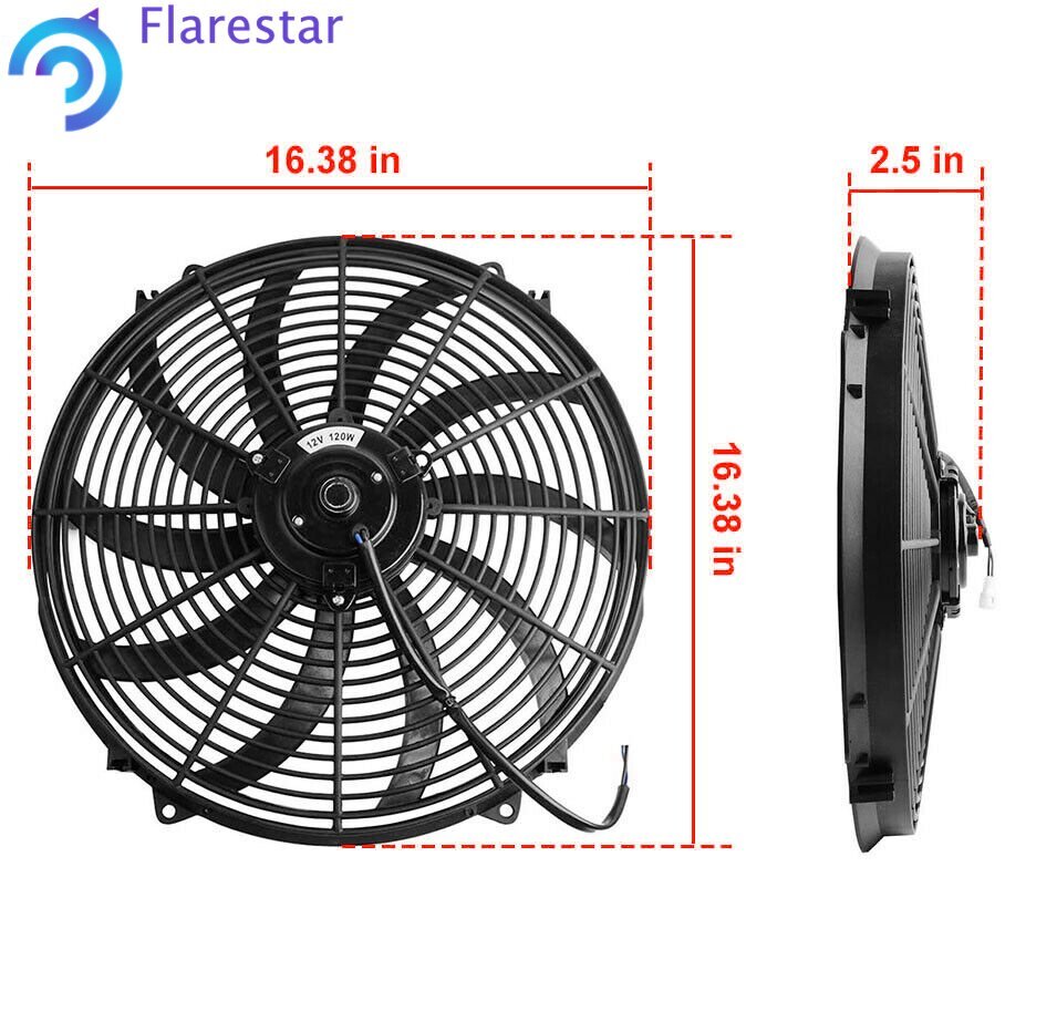 VENTILADOR RADIADOR ELÉCTRICO 16" ALTO 3000 CFM TERMOSTATO CABLEADO INTERRUPTOR RELÉ KIT NEGRO- - Image 3