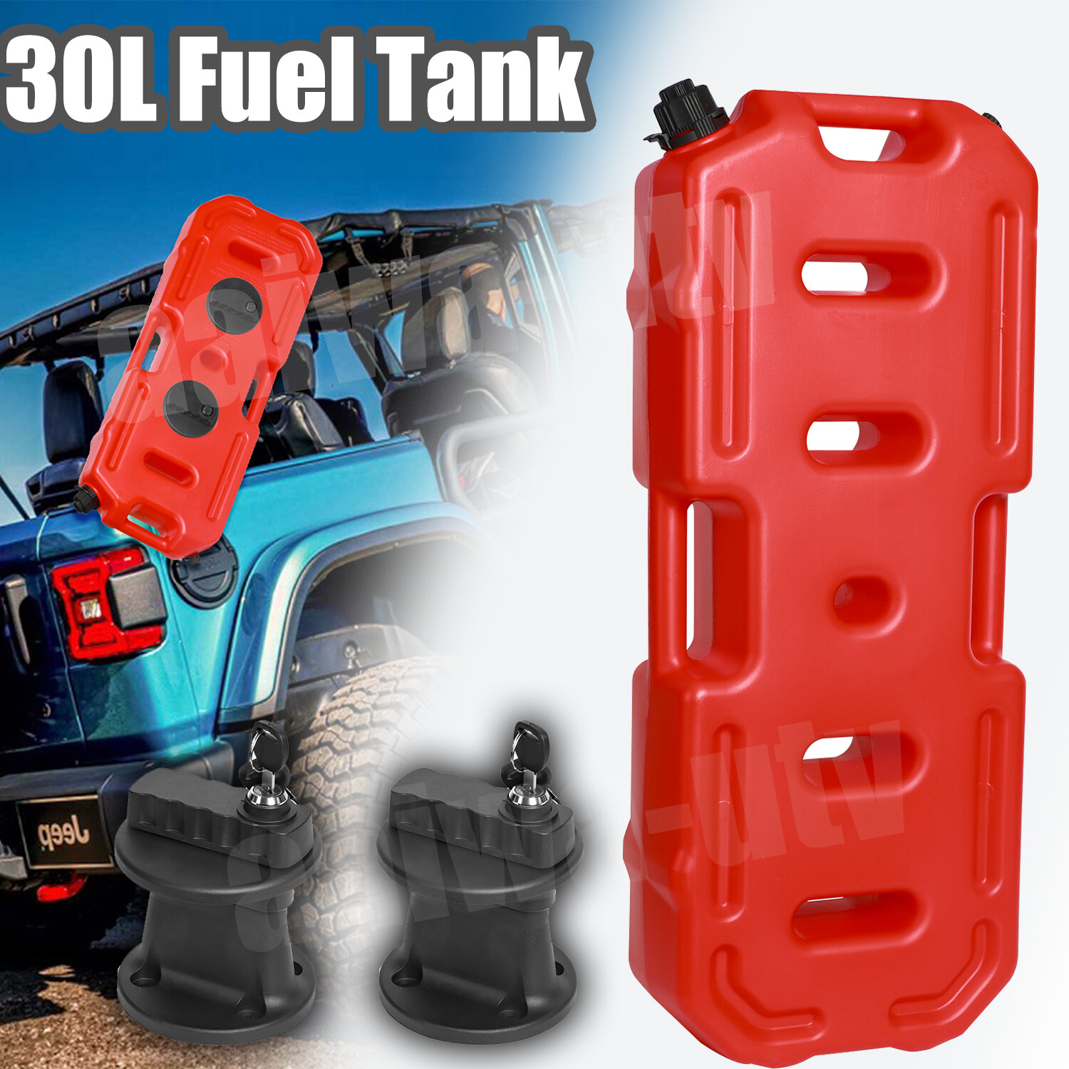 Contenedor de lata de tanque de almacenamiento de gasolina de 30 L con cerraduras para 4x4 SUV ATV UTV motocicleta-