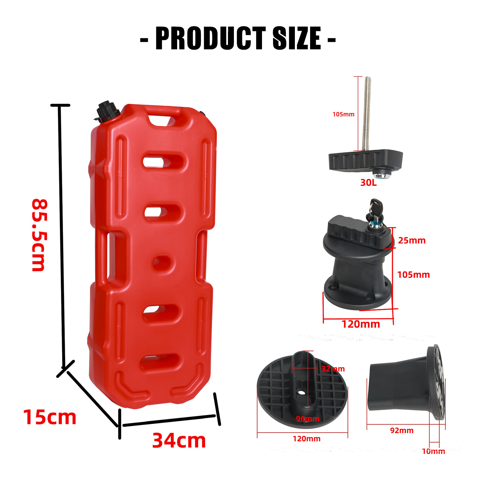 Contenedor de lata de tanque de almacenamiento de gasolina de 30 L con cerraduras para 4x4 SUV ATV UTV motocicleta- - Image 2