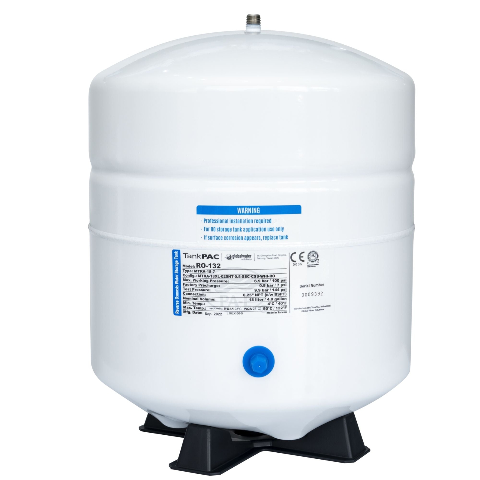 Tanque de almacenamiento de agua de metal de ósmosis inversa (RO) Hommix de 3,2 galones-