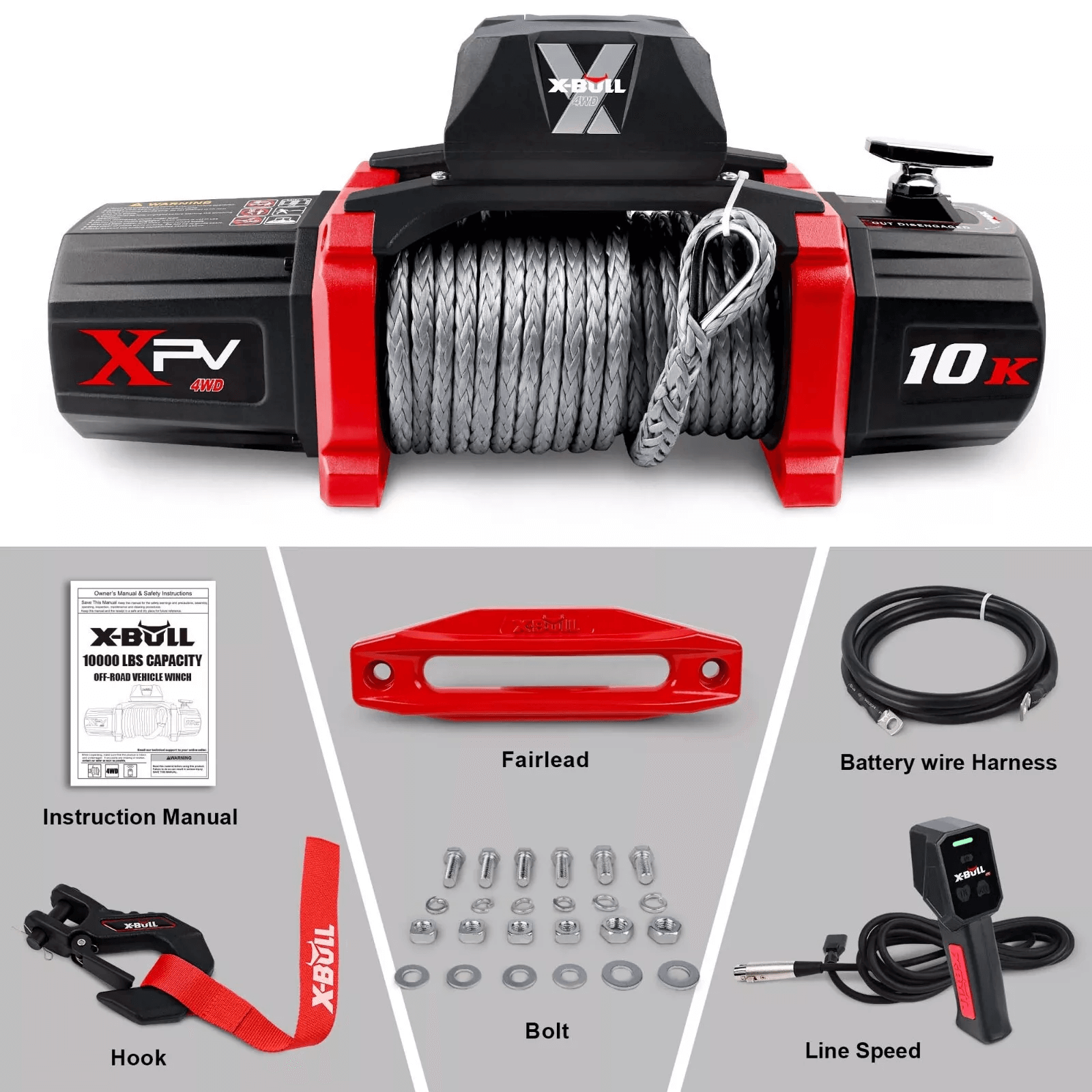 X-BULL Electric Winch 10000LBS 12V Synthetic Rope Towing Trailer Truck 4WD 4X4 - Image 2