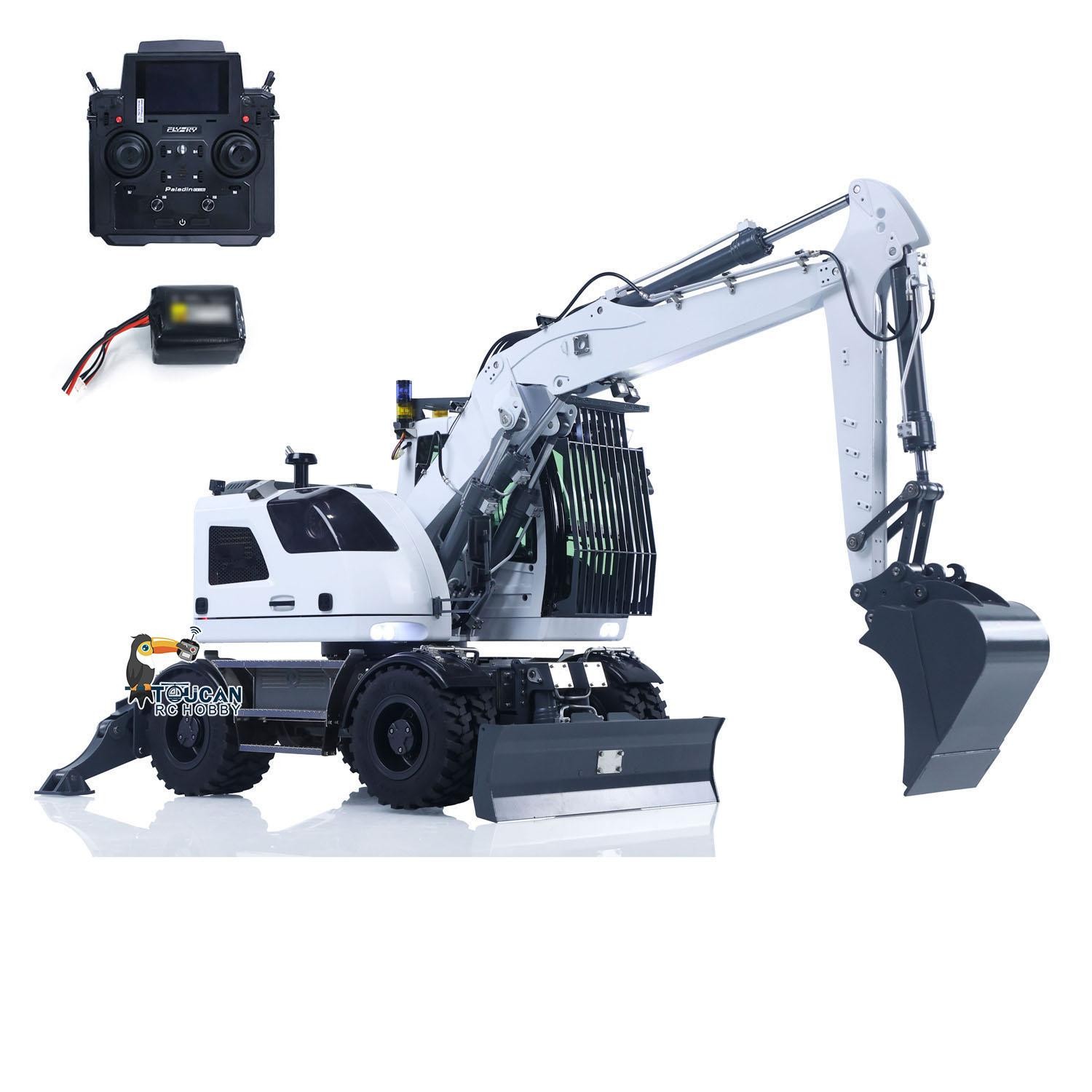 Excavadora hidráulica de radiocontrol con ruedas 1:14 4x4 LR914 metal 8 vías válvula excavadora bloqueo del eje- - Image 2
