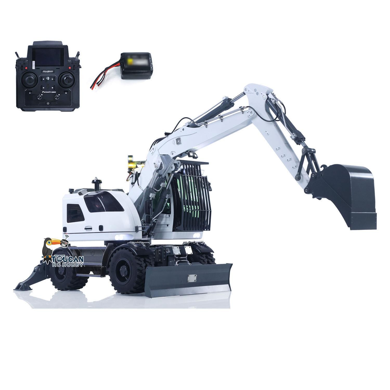 Excavadora hidráulica de radiocontrol con ruedas 1:14 4x4 LR914 metal 8 vías válvula excavadora bloqueo del eje- - Image 3