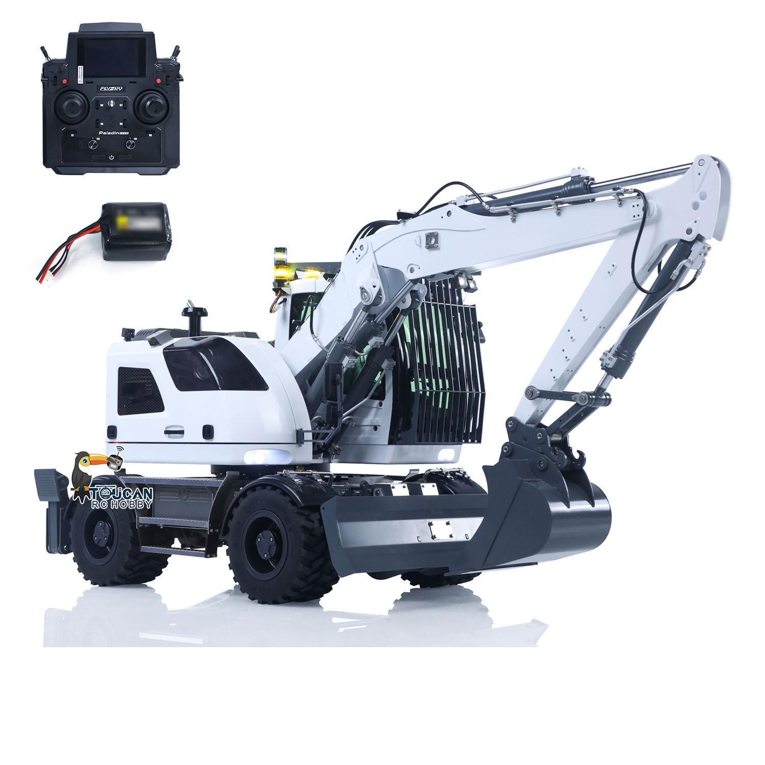 Excavadora hidráulica de radiocontrol con ruedas 1:14 4x4 LR914 metal 8 vías válvula excavadora bloqueo del eje- - Image 4