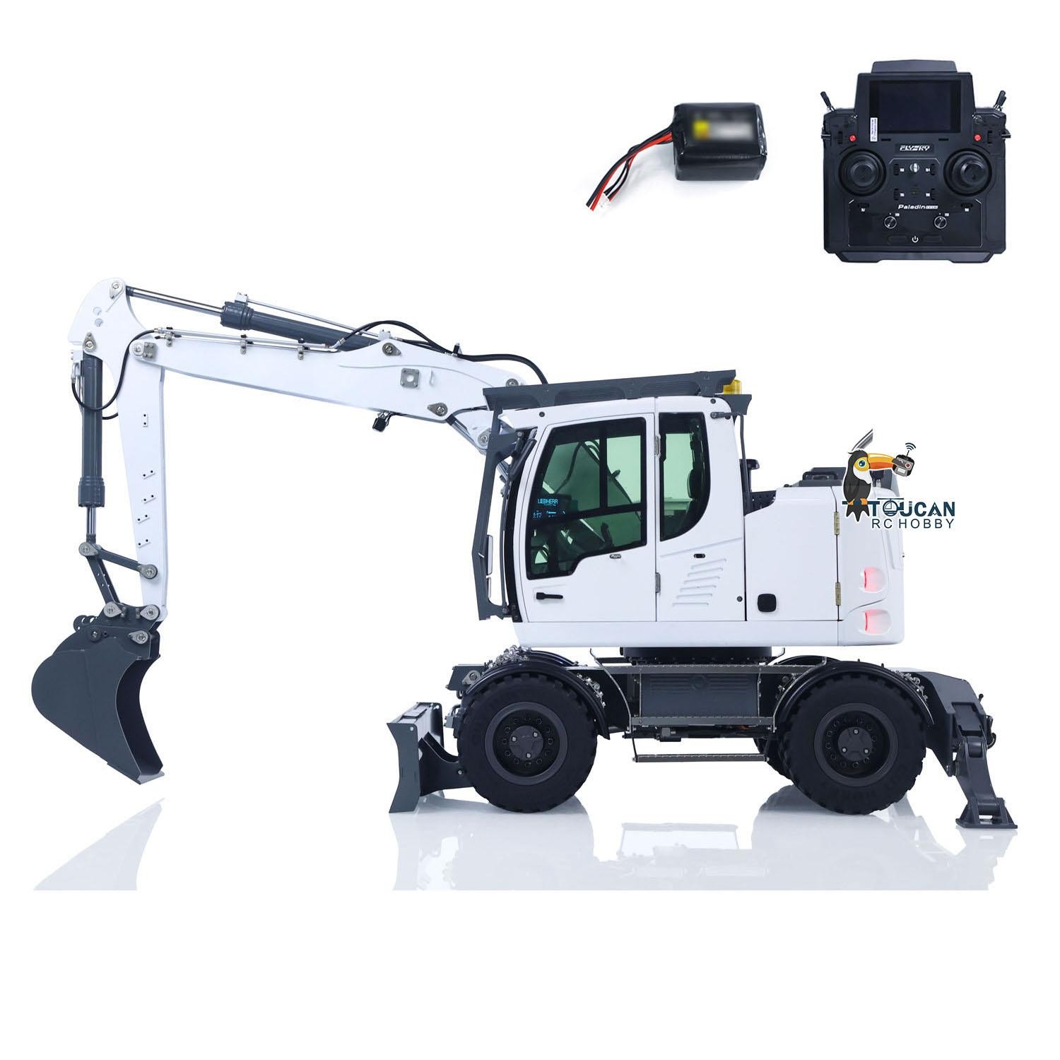 Excavadora hidráulica de radiocontrol con ruedas 1:14 4x4 LR914 metal 8 vías válvula excavadora bloqueo del eje- - Image 5