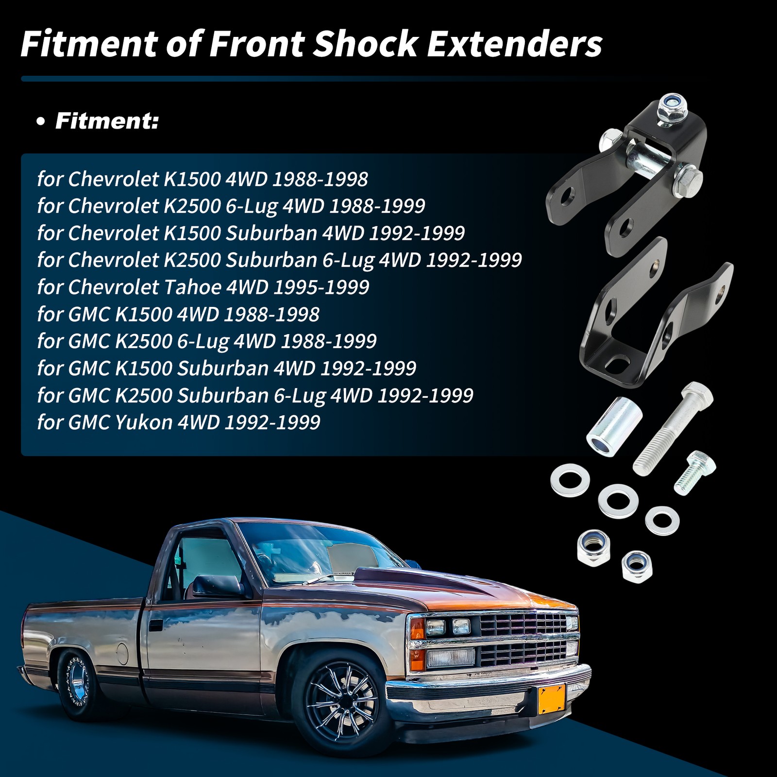 Extensores de amortiguador delanteros de 2"-4" para Chevrolet para GMC K1500 K2500 4x4 1988-1998- - Image 2