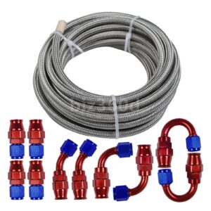 AN4 4AN Silver Stainless Steal PTFE Fuel Hose Line E85 20FT Fitting Kits