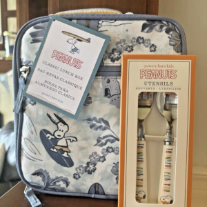 Juego de bolsa de regalo Pottery Barn caja de almuerzo escolar utensilios vacaciones Disney viaje Snoopy-
