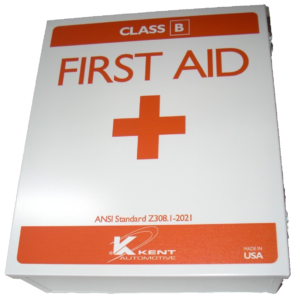 Kent Auto AC1289-O Metal First Aid Cabinet Orange Lettering Class B 3 Shelf