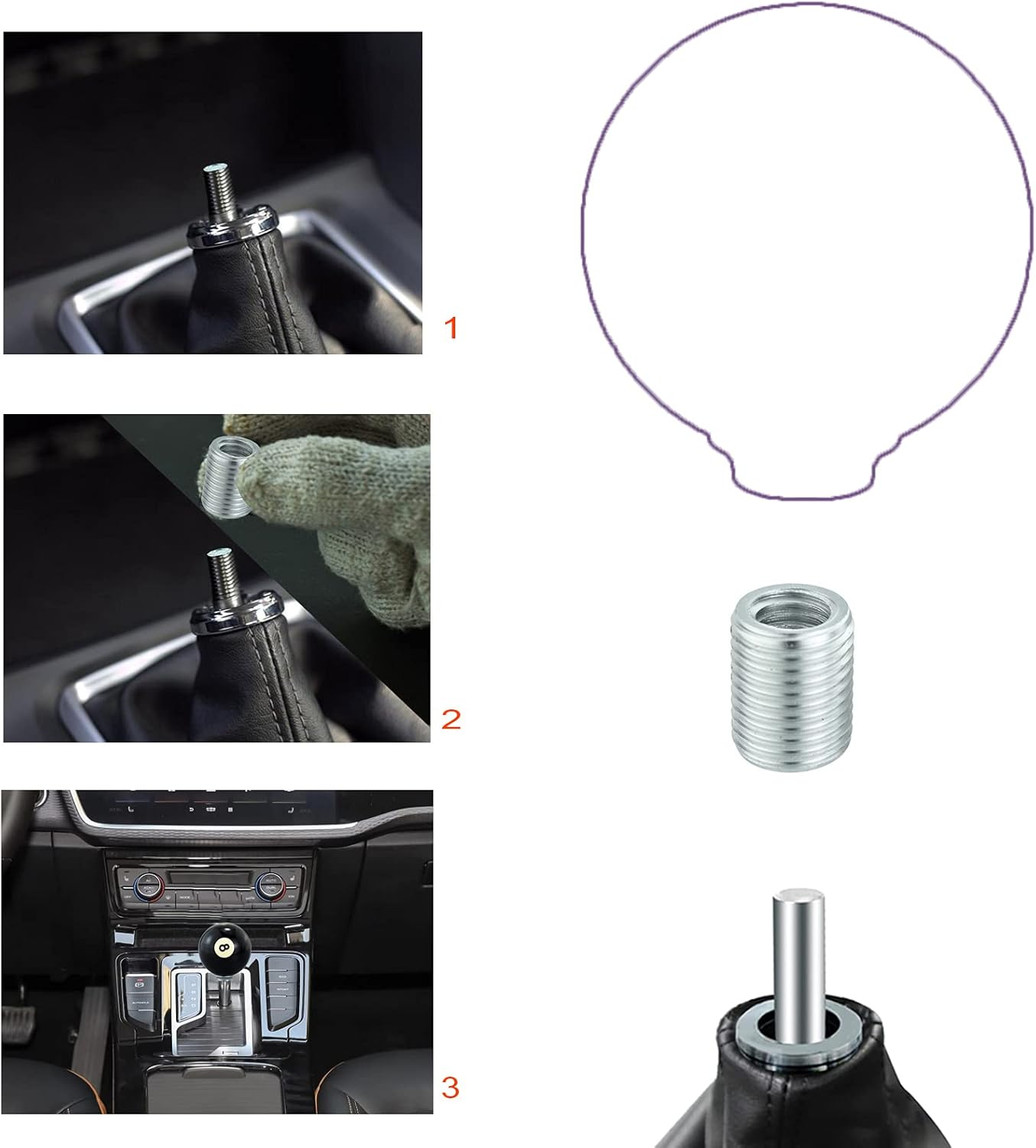 Adaptador de perilla de cambio automático Lunsom mango de palanca de cambios de aluminio tornillo de rosca re- - Image 4
