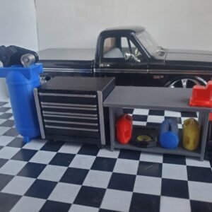 Black Tool Box Workbench Oil Pan Gas Compressor 1/24 1/25 Scale Garage Diorama