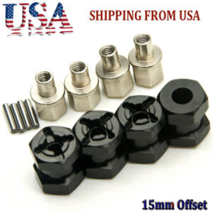Rueda adaptadora hexagonal de aluminio de 12 mm (4) buje de 15 mm desplazamiento para SCX10 WRAITH 4x4 negra EE. UU.-