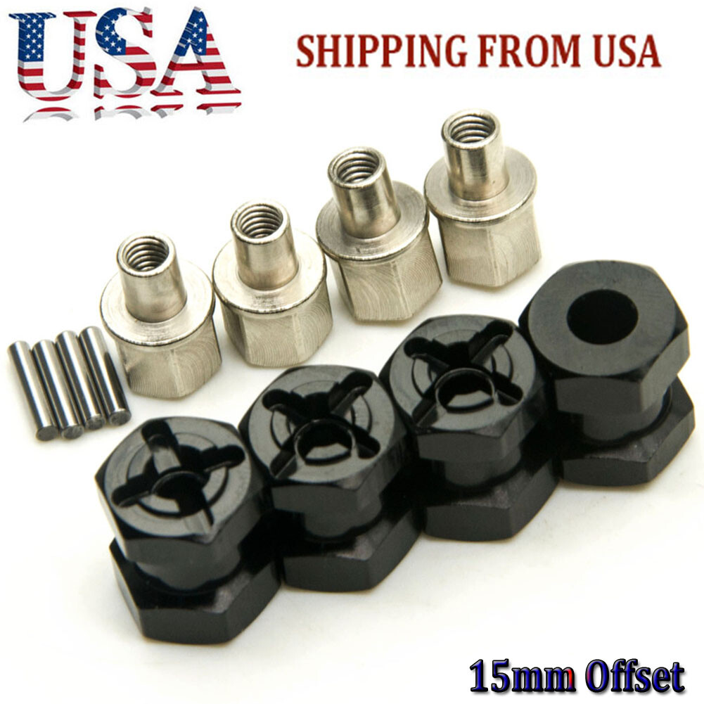 Rueda adaptadora hexagonal de aluminio de 12 mm (4) buje de 15 mm desplazamiento para SCX10 WRAITH 4x4 negra EE. UU.-