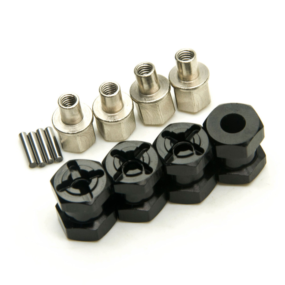 Rueda adaptadora hexagonal de aluminio de 12 mm (4) buje de 15 mm desplazamiento para SCX10 WRAITH 4x4 negra EE. UU.- - Image 2