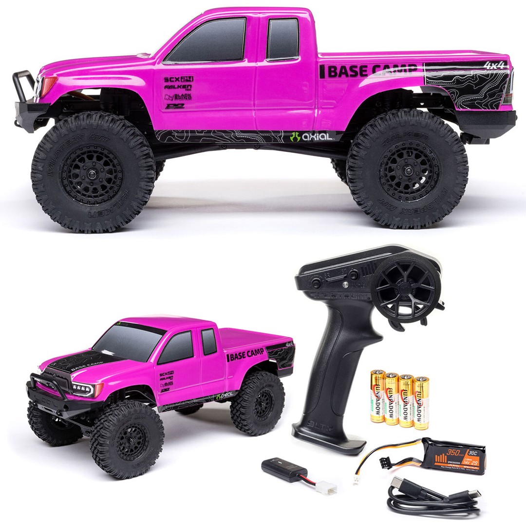 Axial AXI-1219T3 1/24 SCX24 Base Camp 4x4 Rock Crawler cepillado RTR rosa-