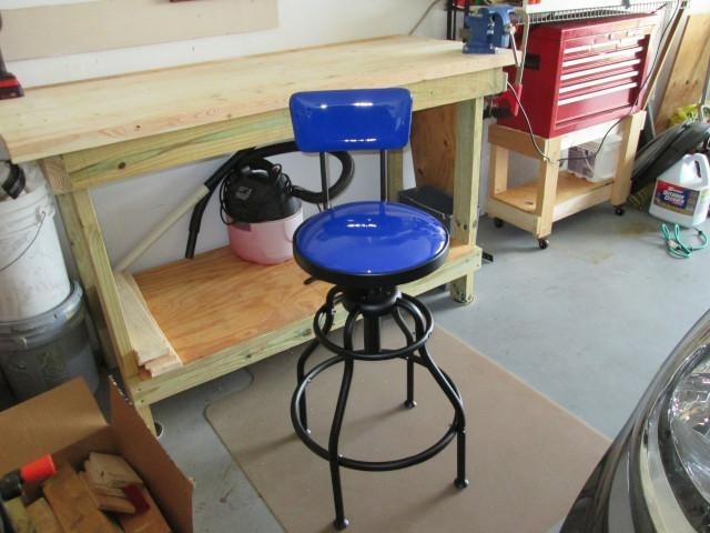 Adjustable Hydraulic Seat Garage Bench Mechanic Seat Backrest Chair Stool BLUE - Image 2