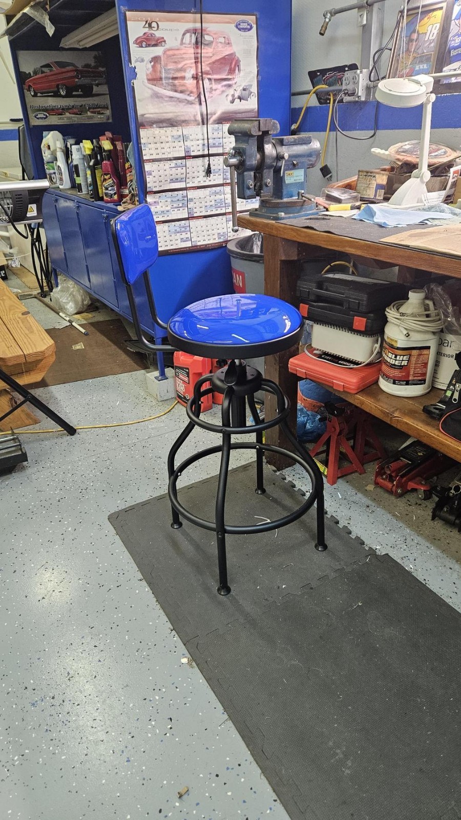 Adjustable Hydraulic Seat Garage Bench Mechanic Seat Backrest Chair Stool BLUE - Image 3