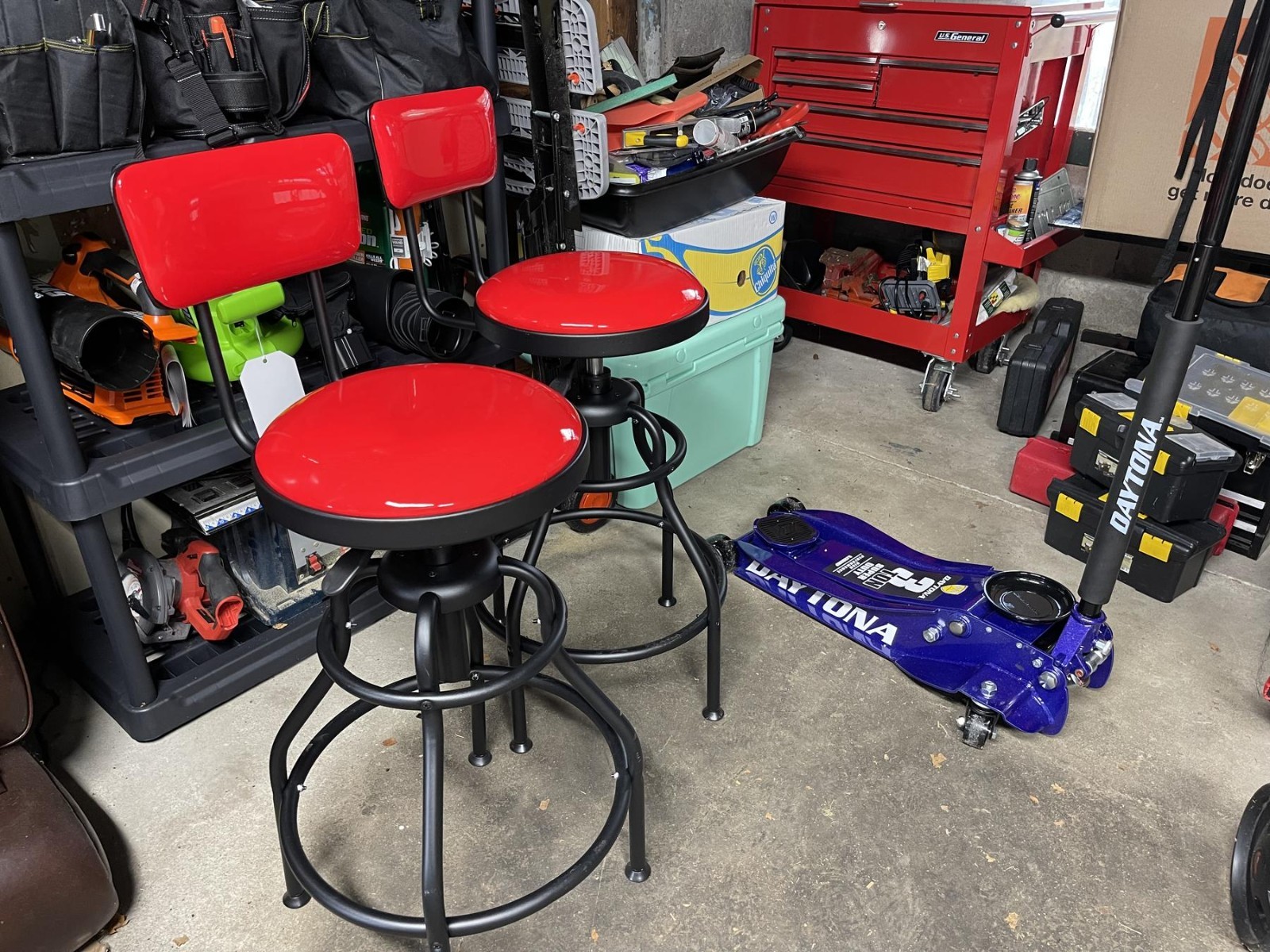 Adjustable Hydraulic Seat Garage Bench Mechanic Seat Backrest Chair Stool RED - Image 3