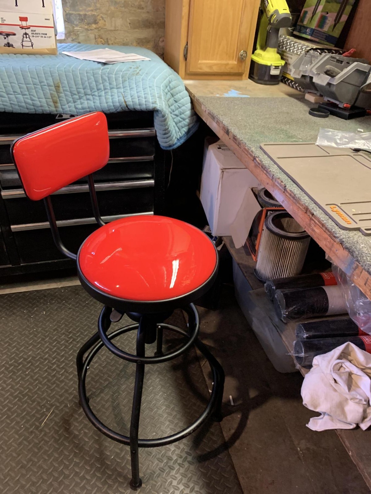 Adjustable Hydraulic Seat Garage Bench Mechanic Seat Backrest Chair Stool RED - Image 5