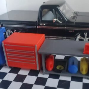 Red Tool Box Workbench Oil Pan Gas Air Compressor 1/24 1/25 Scale Garage Diorama