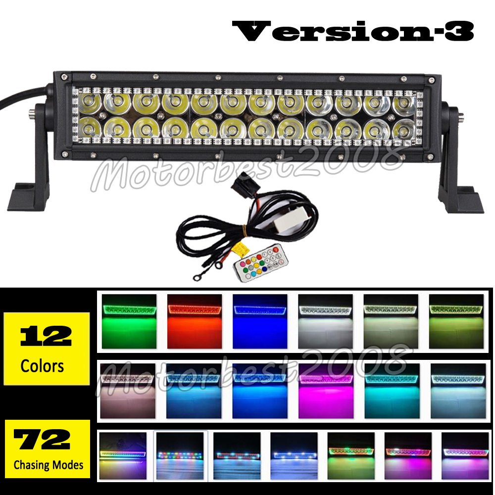Combo de barra de luz LED de 14" 72W con persecución de halo RGB para camión 4X4 4x4 barco SUV ATV-
