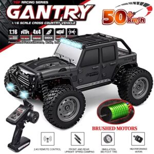 Coches de radiocontrol 50 km/h 1/16 todoterreno 4x4 con faros, 2,4G impermeable Monster Truck-
