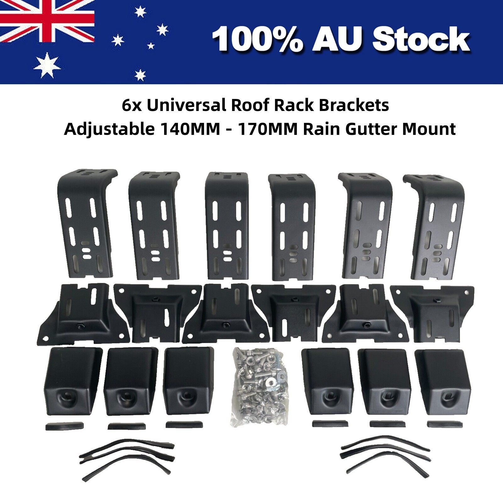 6x Soportes universales para portaequipajes de techo ajustables 140MM-170MM para montaje de canalones de lluvia 4x4-
