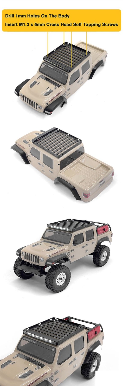 Baca de techo plana con LED para equipaje Axial SCX24 JT Gladiator VVV-C1363 RC4WD 24th- - Image 5