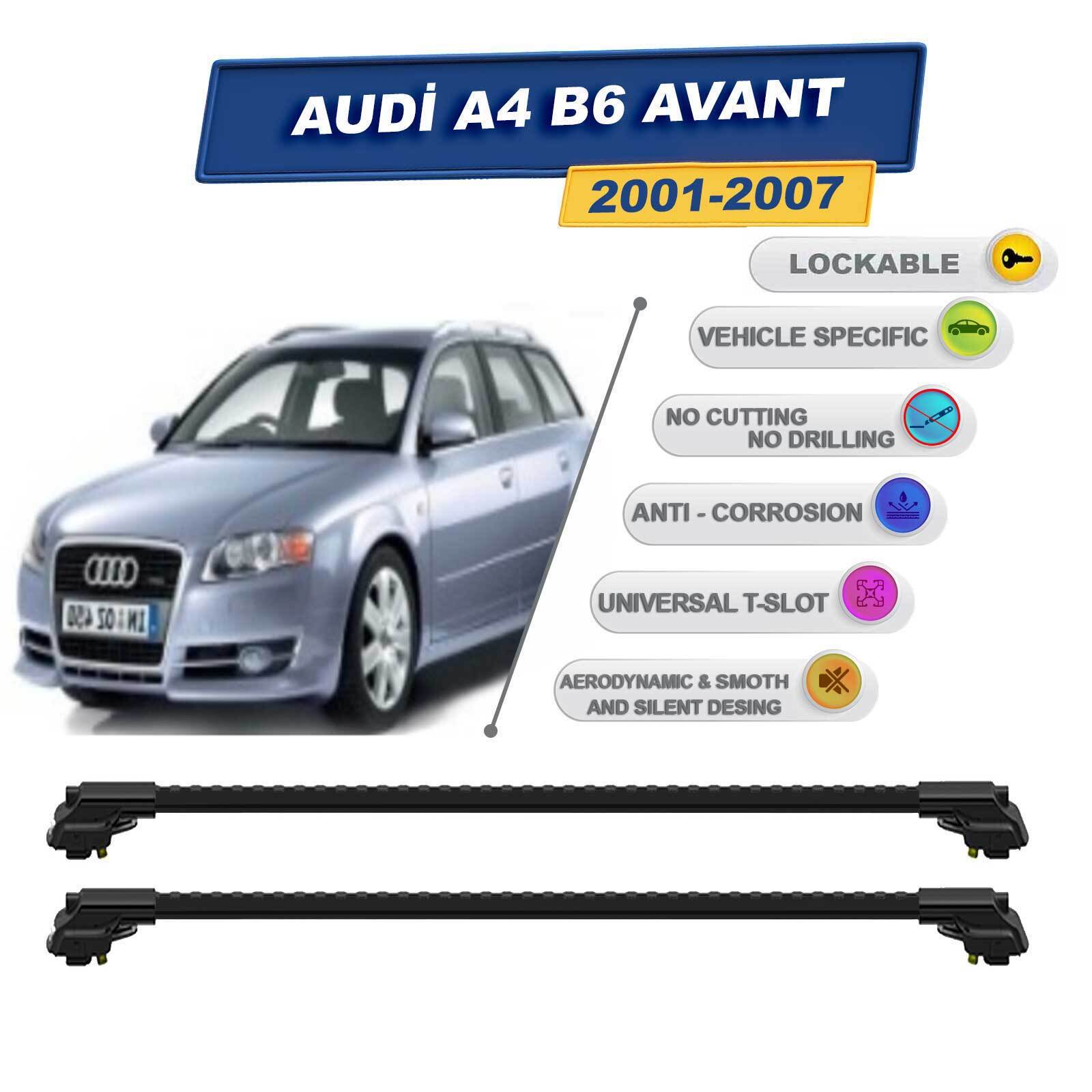 Barras transversales para Audi A4 B6 Avant 2001-2007 bloqueable 2 piezas negro- - Image 2