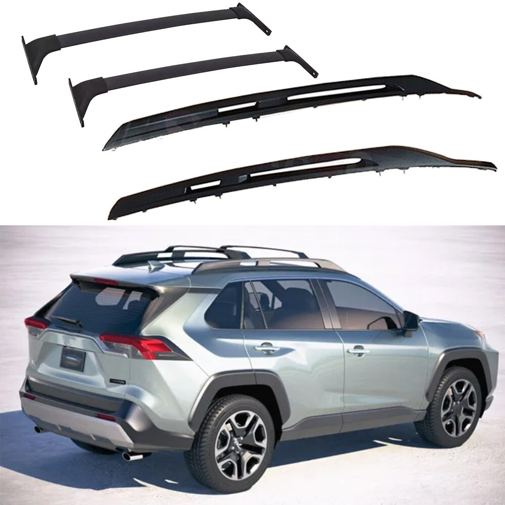 4 piezas para RAV4 RAV-4 2019-2024 riel de techo lateral negro barra transversal accesorios-