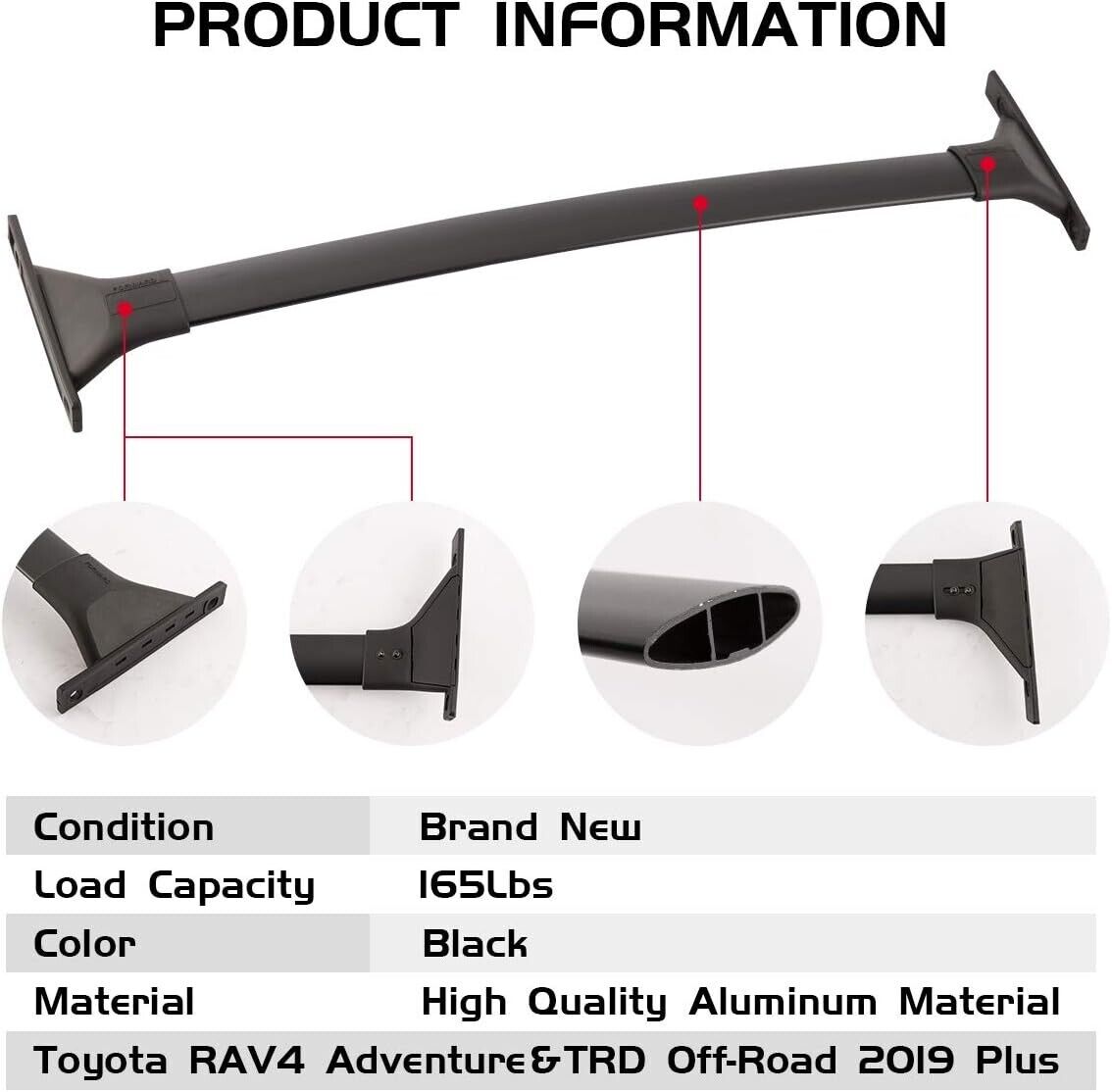 4 piezas para RAV4 RAV-4 2019-2024 riel de techo lateral negro barra transversal accesorios- - Image 5