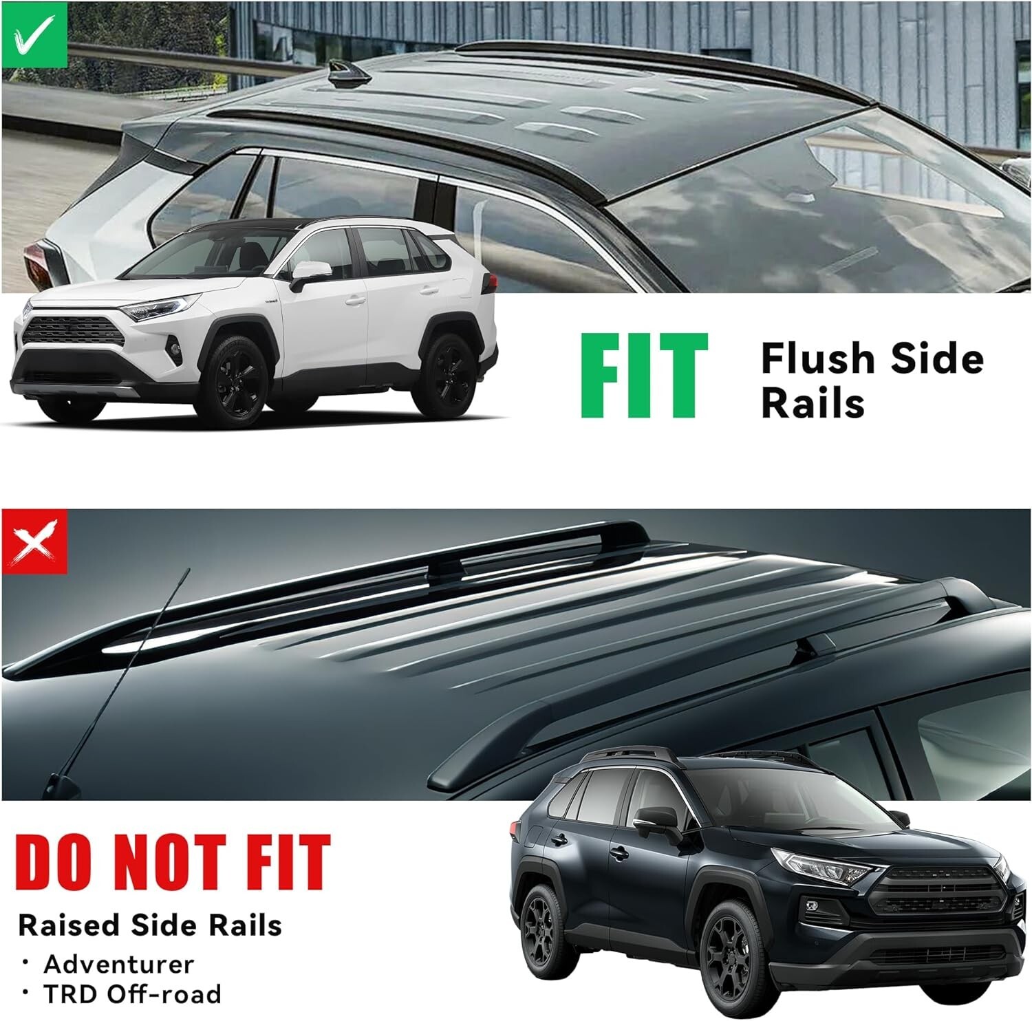 4 piezas para RAV4 RAV-4 2019-2024 riel de techo lateral negro barra transversal accesorios- - Image 4