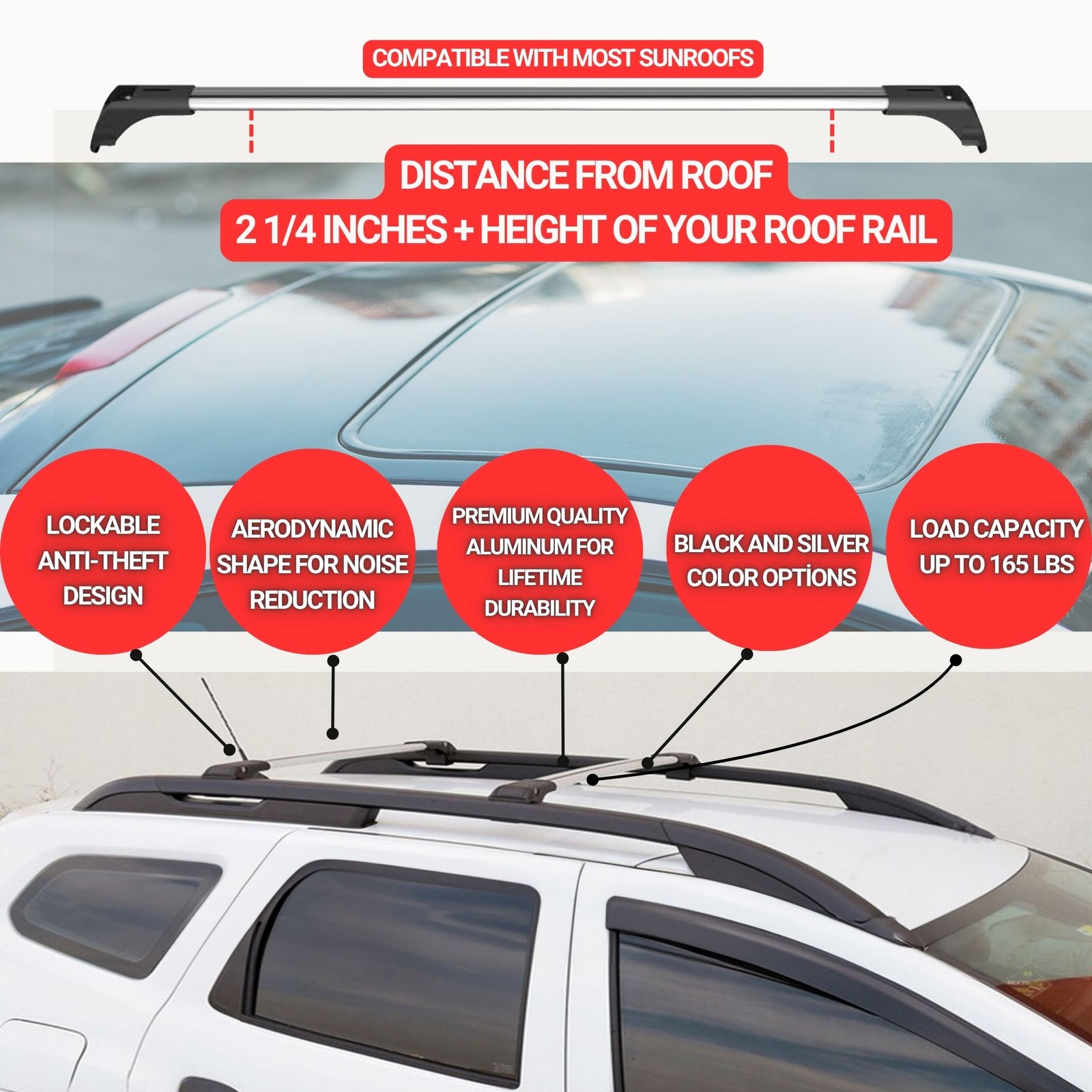 2X Barras transversales de techo para Audi A4 Allroad B8 2008-2015 barras de techo bloqueables grises- - Image 3
