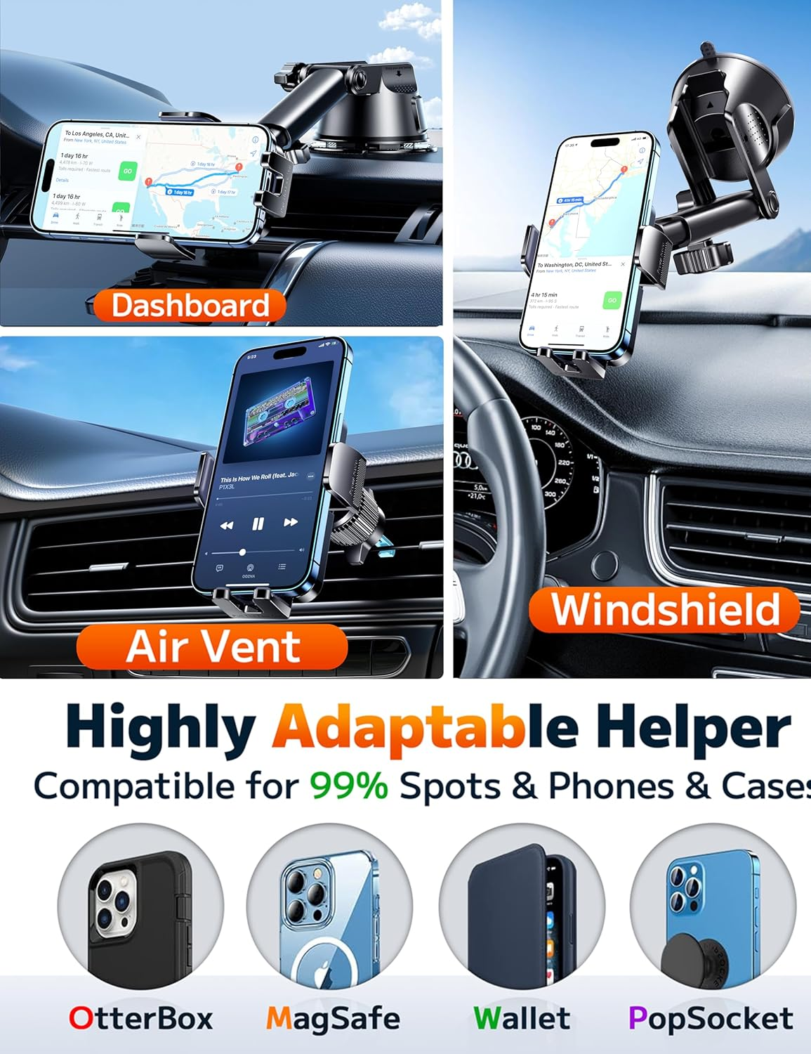 Soporte universal para teléfono de coche montaje tablero de instrumentos parabrisas ventilación ajustable 360- - Image 5