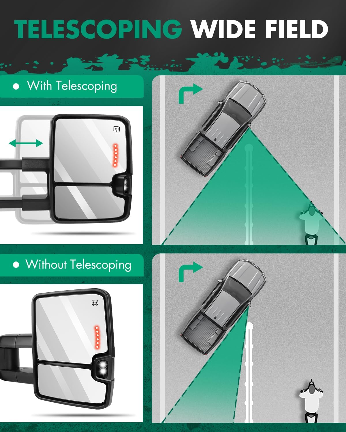 Towing Mirrors Fit for Chevy for GMC Automotive Exterior Mirrors Fit 2007-2014 f - Image 4