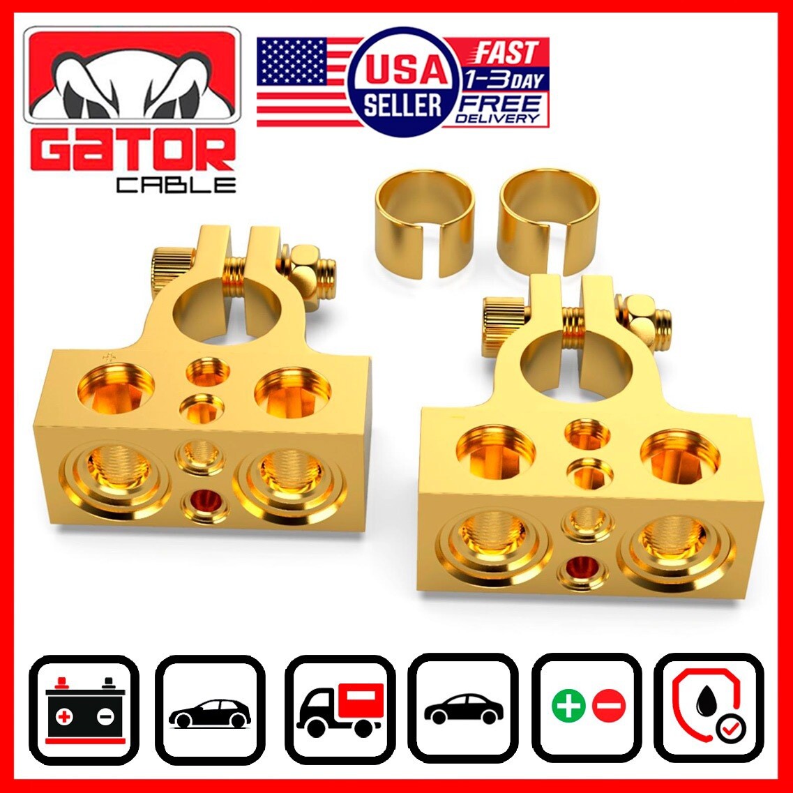 Terminales de batería de coche poste de abrazadera 1/0 2 4 8 GA AWG calibre puertos negativos positivos-