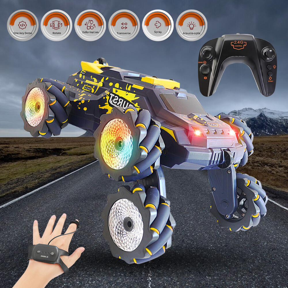 Coche de acrobacias 4x4 360° RC control remoto detección de gestos manual todoterreno spray juguete para niños-