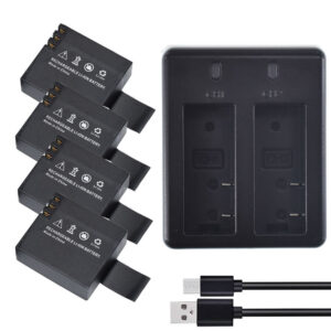 Batería de iones de litio 4 piezas 3,7 V 900 mAh + cargador doble para cámara deportiva de acción SJ4000 OS480-