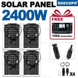 Paneles Solares 2400W - 4 x 600W Flexibles + Controlador 100A con Accesorios-