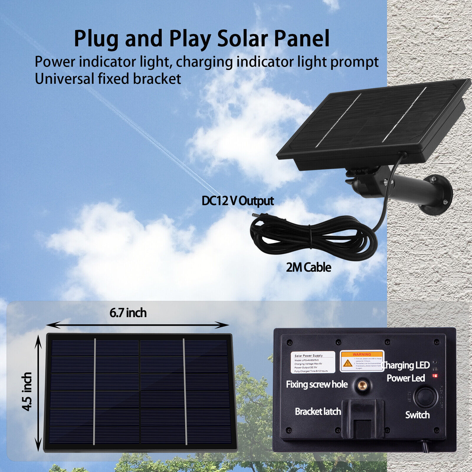 Paneles Solares 4W Salida DC 12V/6V Impermeable Panel Solar con Batería 6000 mAh- - Image 3