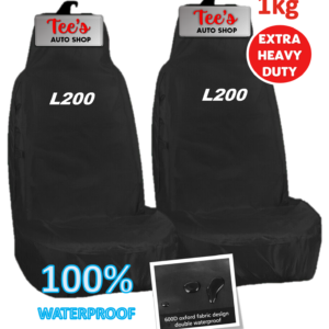 Par de fundas de asiento de coche negras impermeables para MITSUBISHI L200 CON LOGOTIPO-