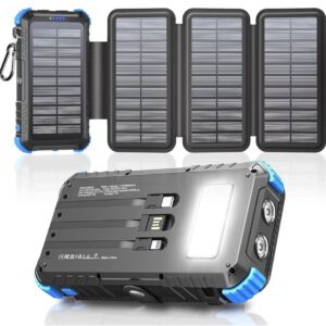 Banco de energía solar de 26800 mAh con cables incorporados y 4 paneles solares para aventuras-
