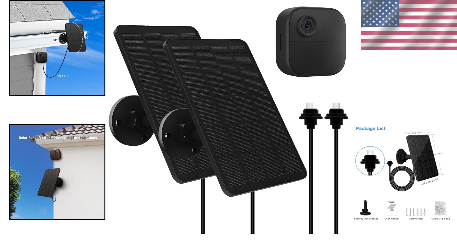 Paquete de 2 paneles solares USB-C de alta eficiencia para cámara exterior Blink 4ta generación- - Image 2