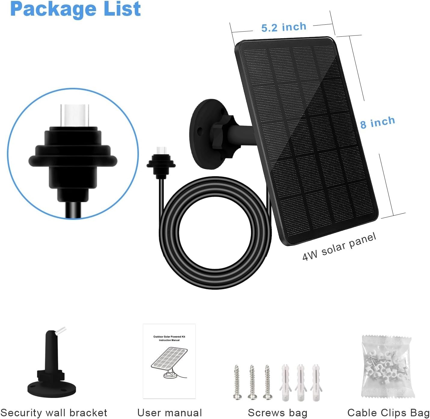 Paquete de 2 paneles solares USB-C de alta eficiencia para cámara exterior Blink 4ta generación- - Image 4