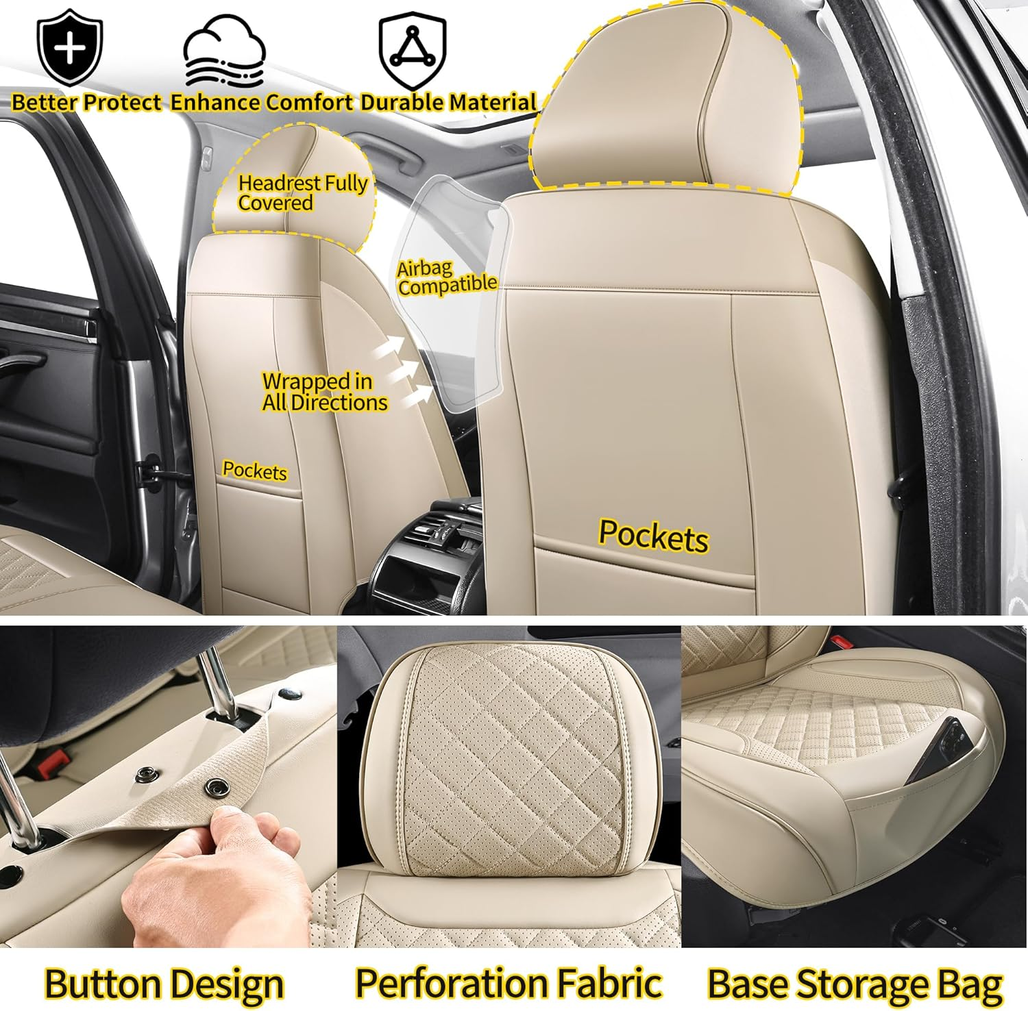Automotive Car Seat Covers Front Pair Set Fit for Most Cars SUV Sedans Trucks Wa - Image 3