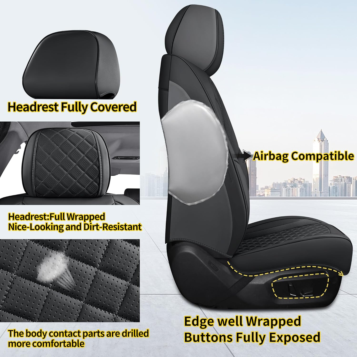 Juego de pares de fundas de asiento de auto delanteras aptas para la mayoría de autos SUV sedanes camiones automotriz SE- - Image 2