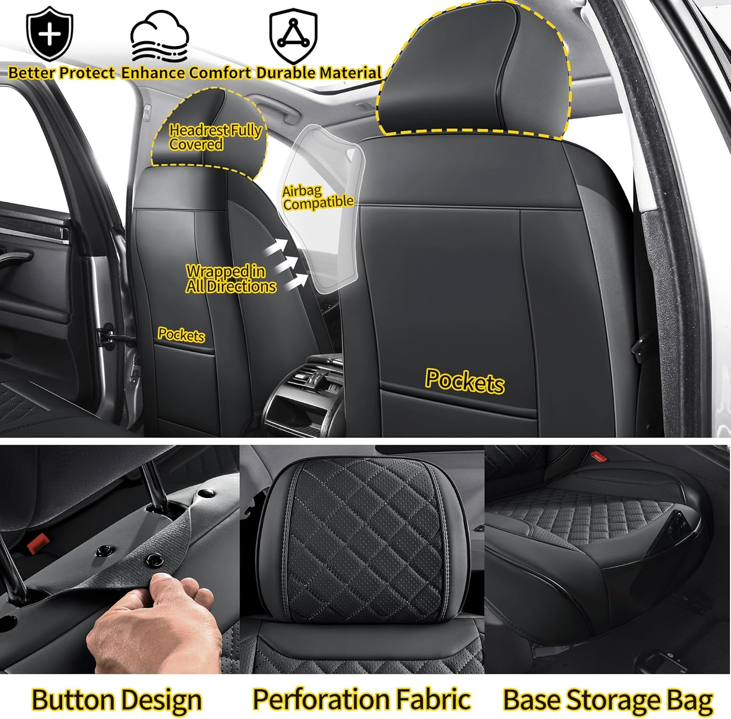 Juego de pares de fundas de asiento de auto delanteras aptas para la mayoría de autos SUV sedanes camiones automotriz SE- - Image 3