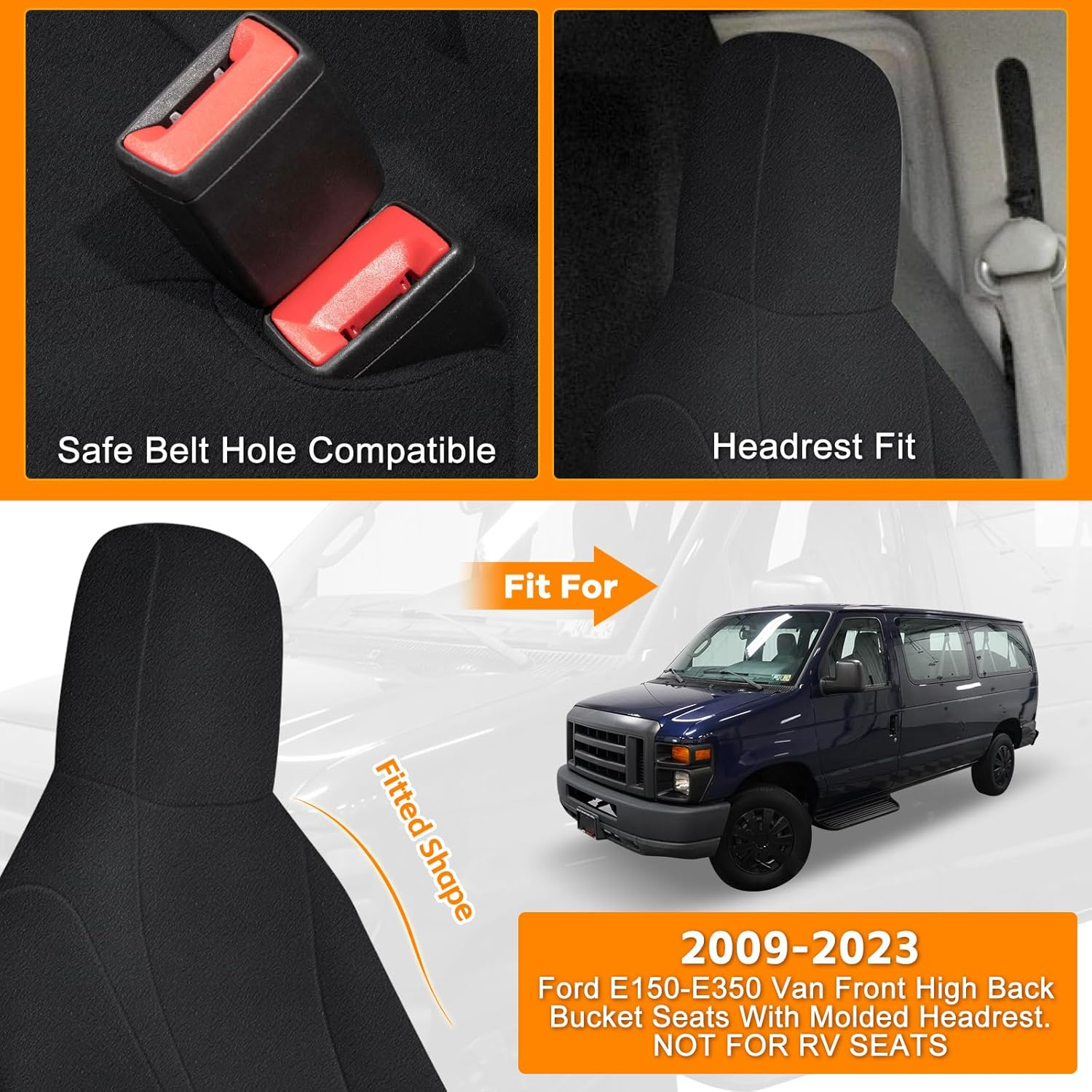 Lujosas fundas de asiento de terciopelo holandés para furgonetas Ford E150-E350 2009-2022- - Image 2