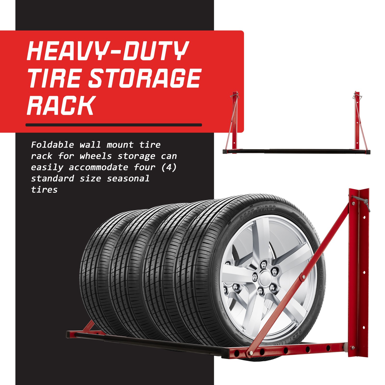 Stalwart 32 to 50in Adjustable Tire Storage Rack Garage Shelving Car Accessories - Image 3