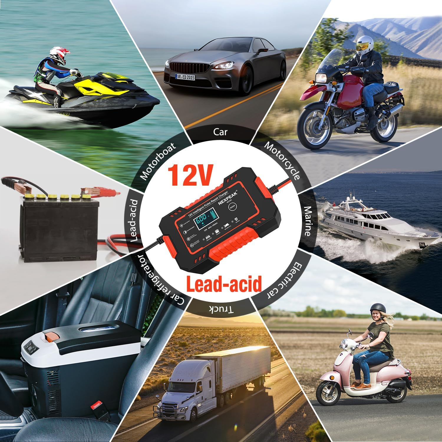 Cargador de Batería de Coche, Cargador de Batería Inteligente 12V 6A Batería Automotriz 12V- - Image 5